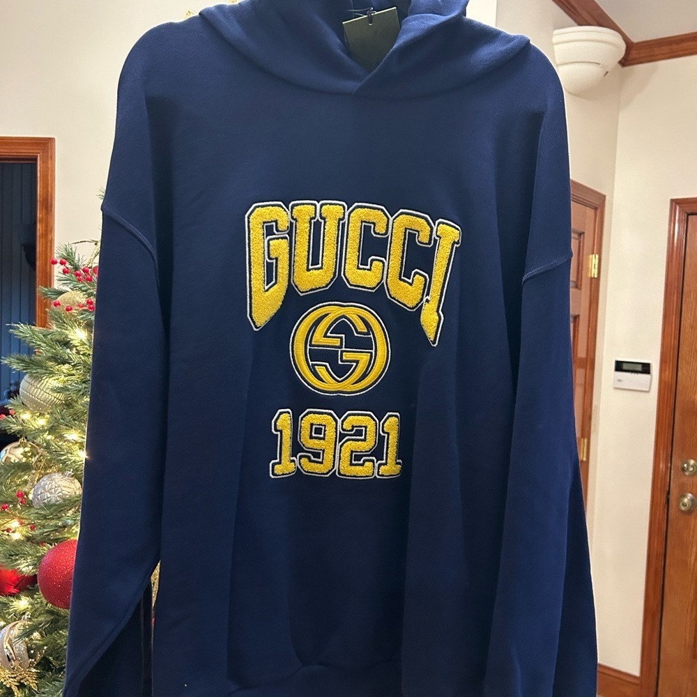 Men's Gucci embroidered logo jersey cotton hoodie, size XXL  made in Italy NWT